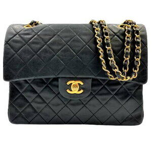 Chanel Matelasse Double Flap Chain Shoulder Bag Black Red Lambskin Gold